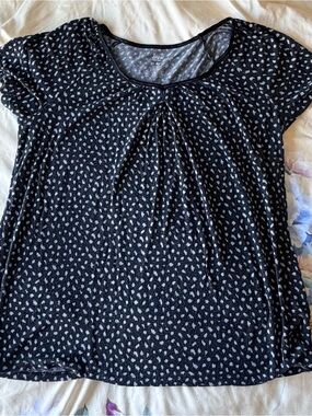 Apt. 9 Black Short Sleeve Dot-Print Gathered Neck Tee